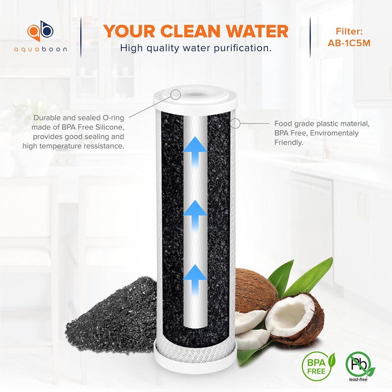 Aquaboon 5 Micron 10 x 2.5 Sediment, GAC, Carbon Filter Replacements Set of 3 Home Water Filters Cartridges Compatible with GAC-10, WHKF-GD05, WHWC - Image 5